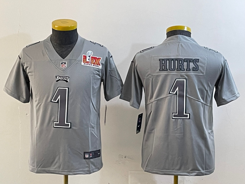 Youth 2025 Philadelphia Eagles #1 Hurts grey Nike NFL jersey style 1